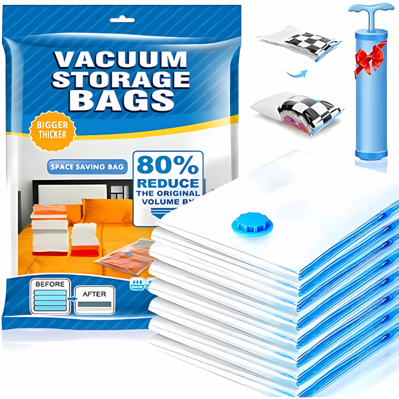SpaceGuard® Pack 5 Bolsas Organizadoras al Vacíos + Bomba Manual 🧳🧼 – Ahorra Espacio y Protege tu Ropa Fácilmente