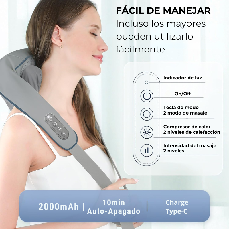 RelaxPro® Masajeador Multifuncional 4D de Cuello, Espalda y Hombros con Calor Infrarrojo – Manos Libres, Recargable y de Uso Corporal Total 🧘♂️🔥