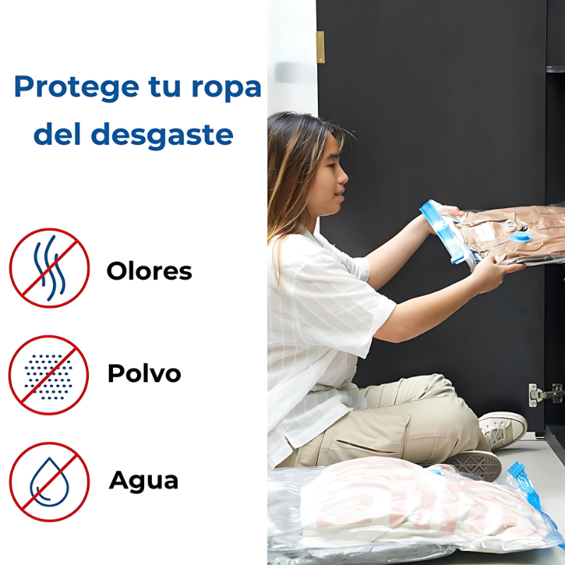 SpaceGuard® Pack 5 Bolsas Organizadoras al Vacíos + Bomba Manual 🧳🧼 – Ahorra Espacio y Protege tu Ropa Fácilmente