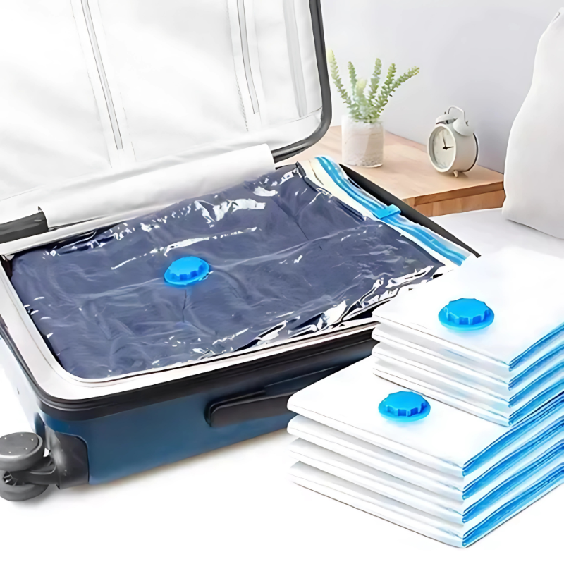 SpaceGuard® Pack 5 Bolsas Organizadoras al Vacíos + Bomba Manual 🧳🧼 – Ahorra Espacio y Protege tu Ropa Fácilmente