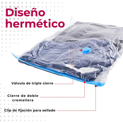 SpaceGuard® Pack 5 Bolsas Organizadoras al Vacíos + Bomba Manual 🧳🧼 – Ahorra Espacio y Protege tu Ropa Fácilmente
