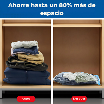 SpaceGuard® Pack 5 Bolsas Organizadoras al Vacíos + Bomba Manual 🧳🧼 – Ahorra Espacio y Protege tu Ropa Fácilmente